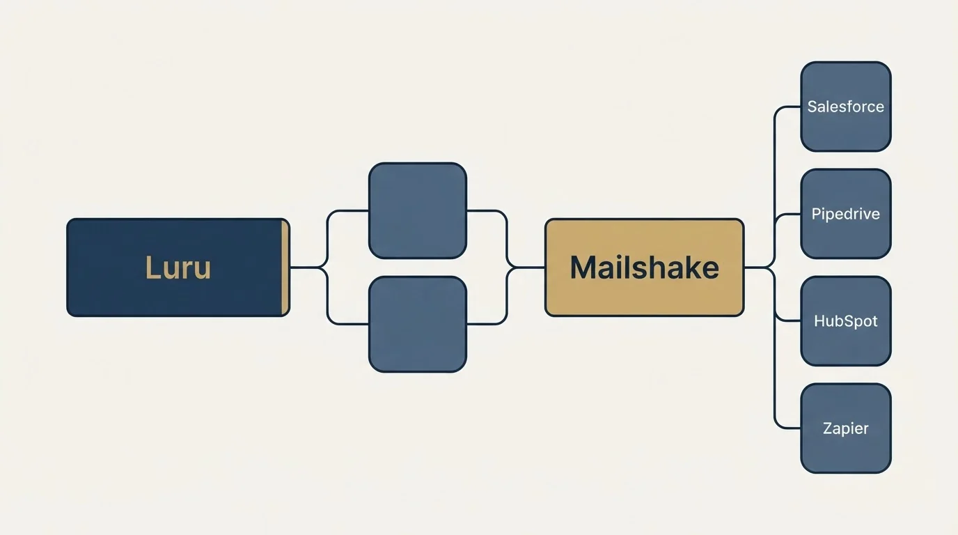 Integration schematic: Integration Ecosystem (Luru, Mailshake, Salesforce, Pipedrive)