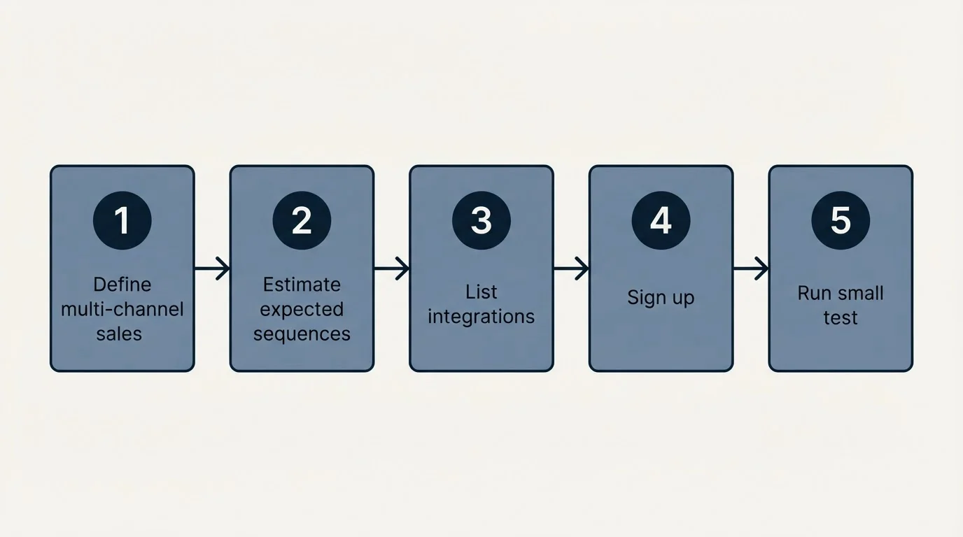 Step sequence: Getting Started Checklist (Define multi-channel sales, Estimate expected sequences, List integrations, Sign up)