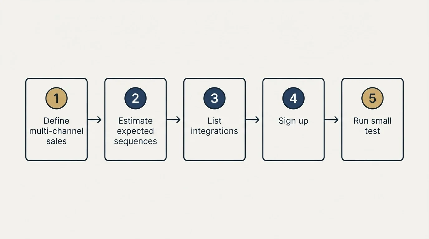 Step sequence: Getting Started Checklist (Define multi-channel sales, Estimate expected sequences, List integrations, Sign up)