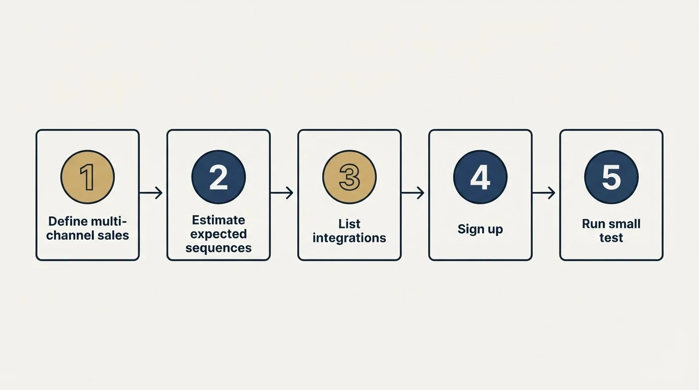 Step sequence: Getting Started Checklist (Define multi-channel sales, Estimate expected sequences, List integrations, Sign up)