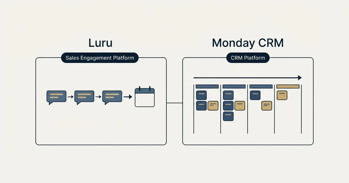 Side-by-side panels: Luru vs Monday CRM (Sales Engagement Platform, CRM Platform)
