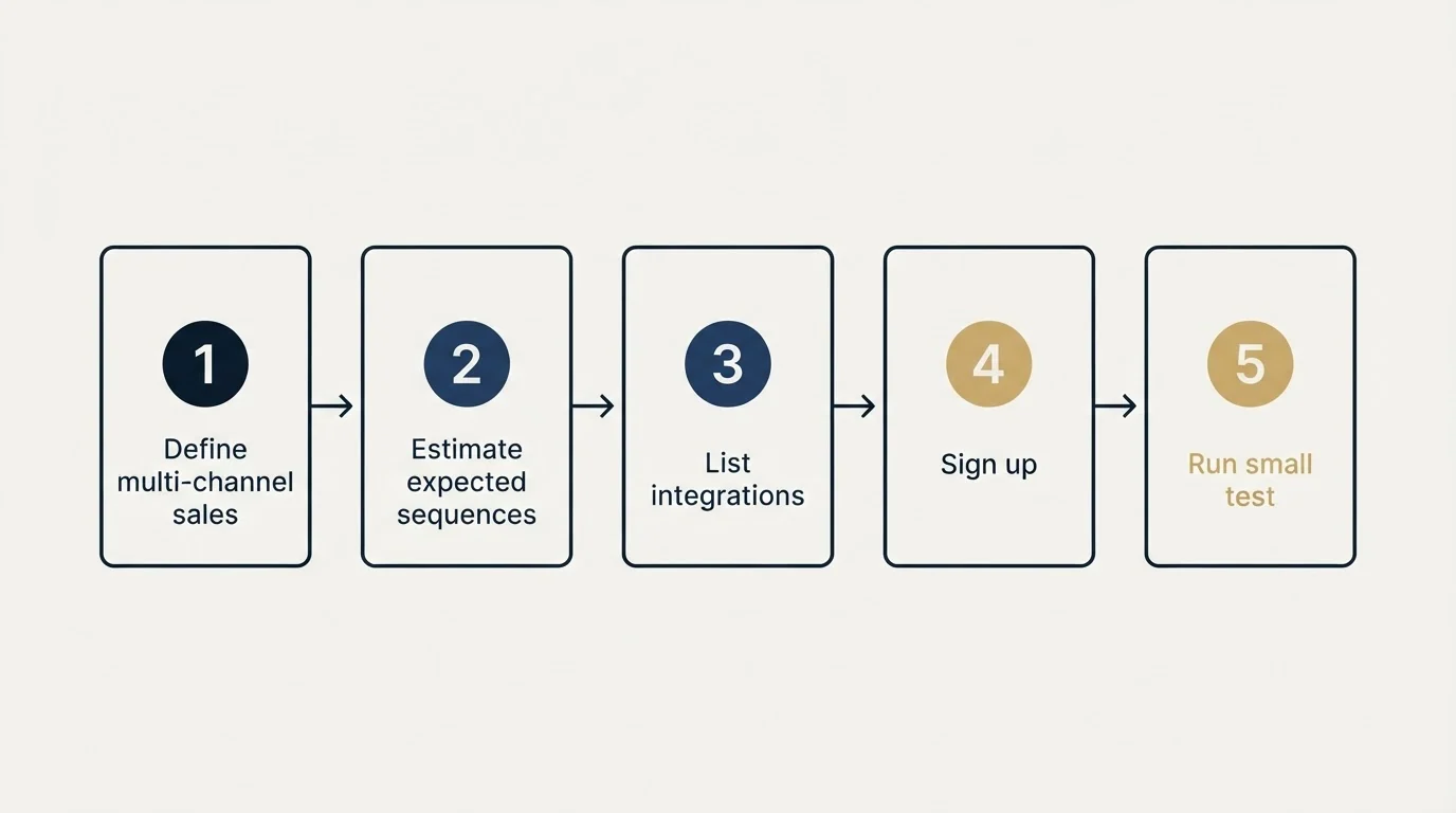 Step sequence: Getting Started Checklist (Define multi-channel sales, Estimate expected sequences, List integrations, Sign up)