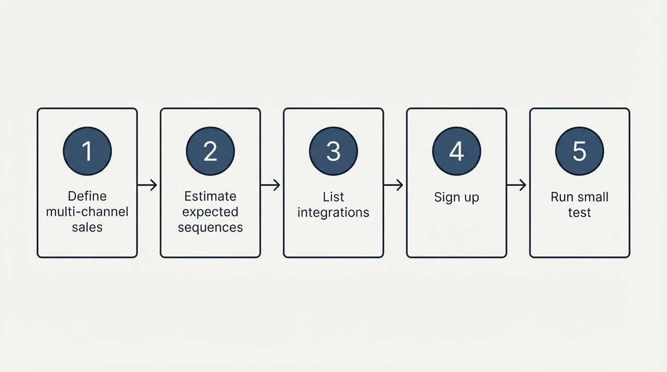 Step sequence: Getting Started Checklist (Define multi-channel sales, Estimate expected sequences, List integrations, Sign up)