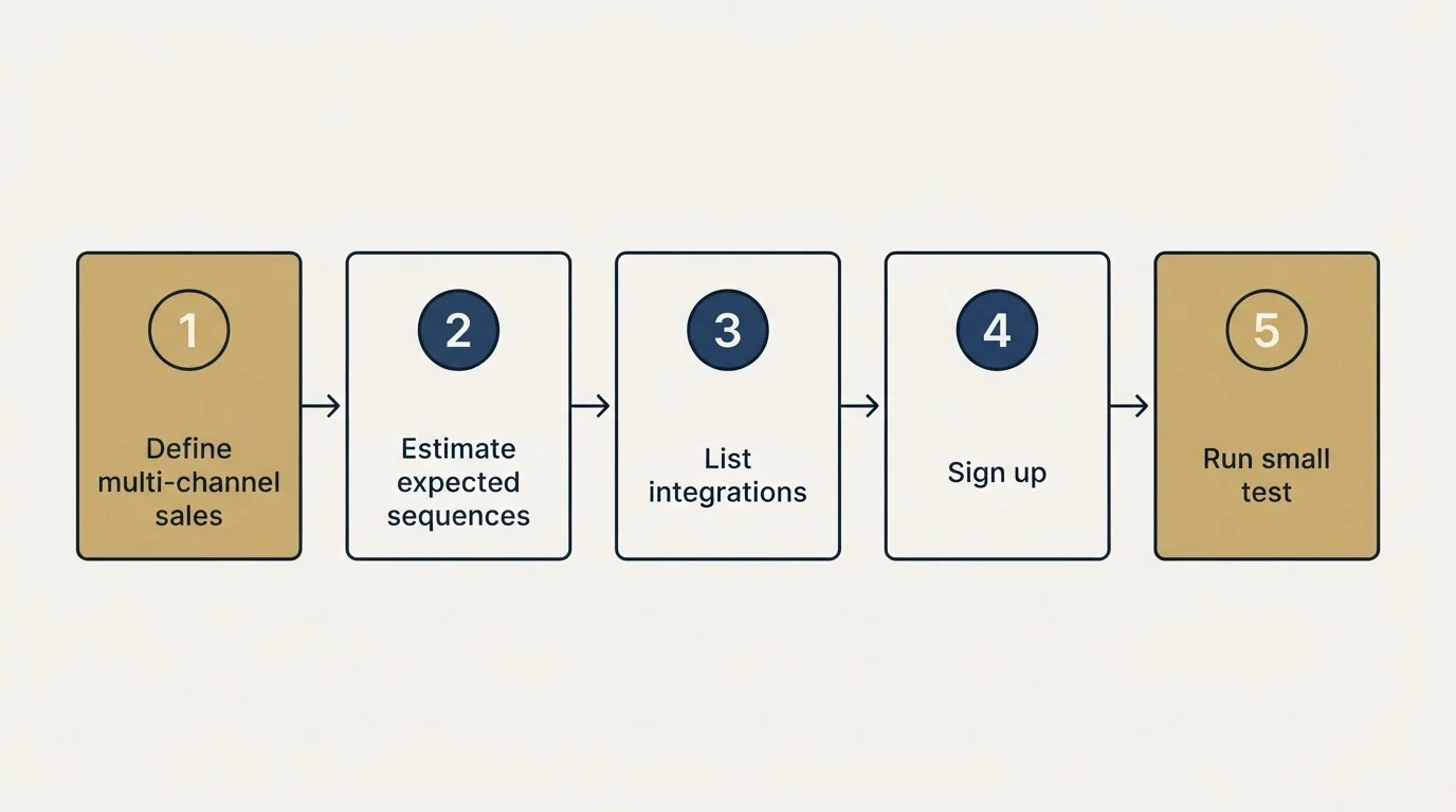 Step sequence: Getting Started Checklist (Define multi-channel sales, Estimate expected sequences, List integrations, Sign up)