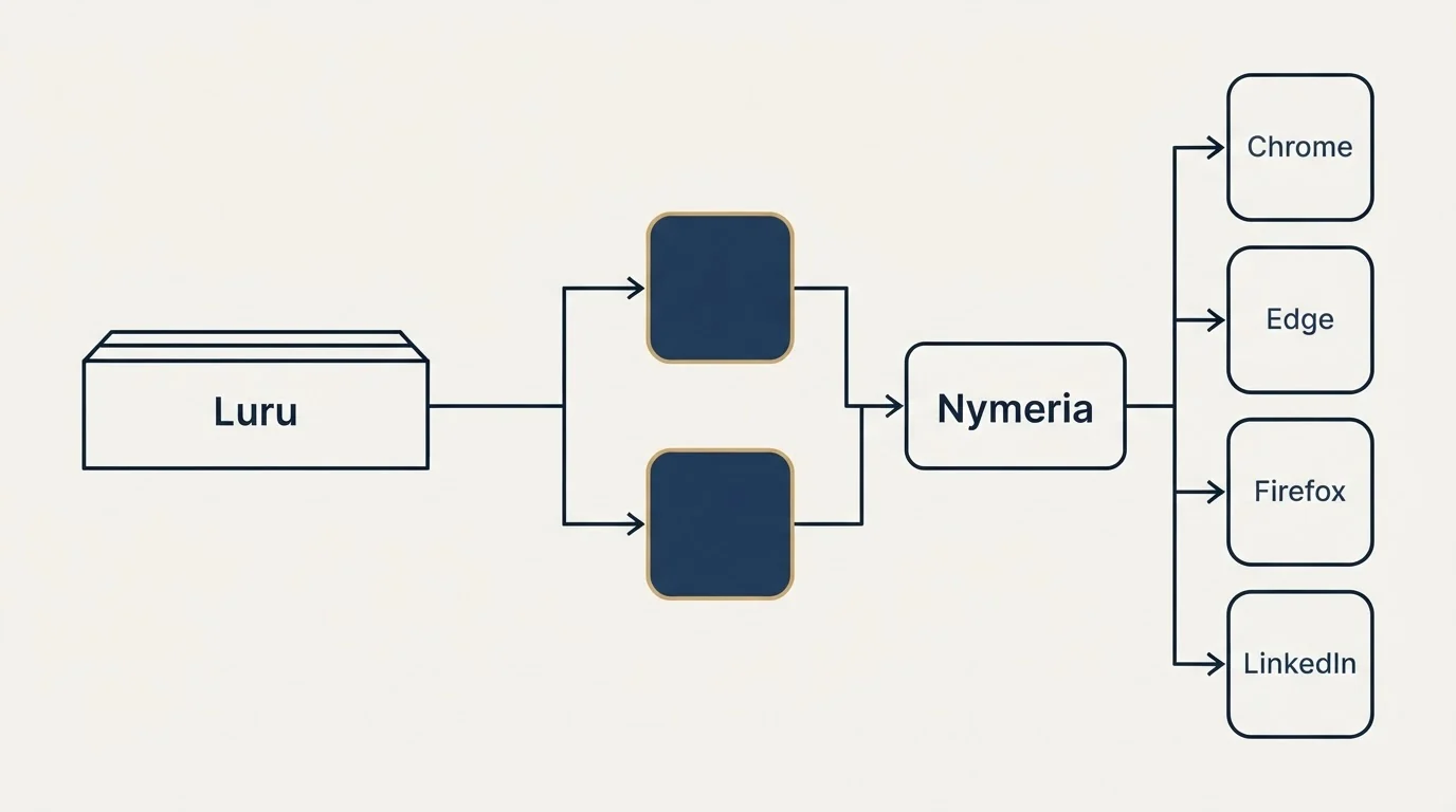 Integration flow: Integration Ecosystem (Luru, Nymeria, Chrome, Edge)