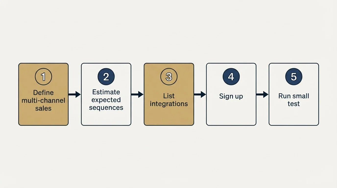 Step sequence: Getting Started Checklist (Define multi-channel sales, Estimate expected sequences, List integrations, Sign up)