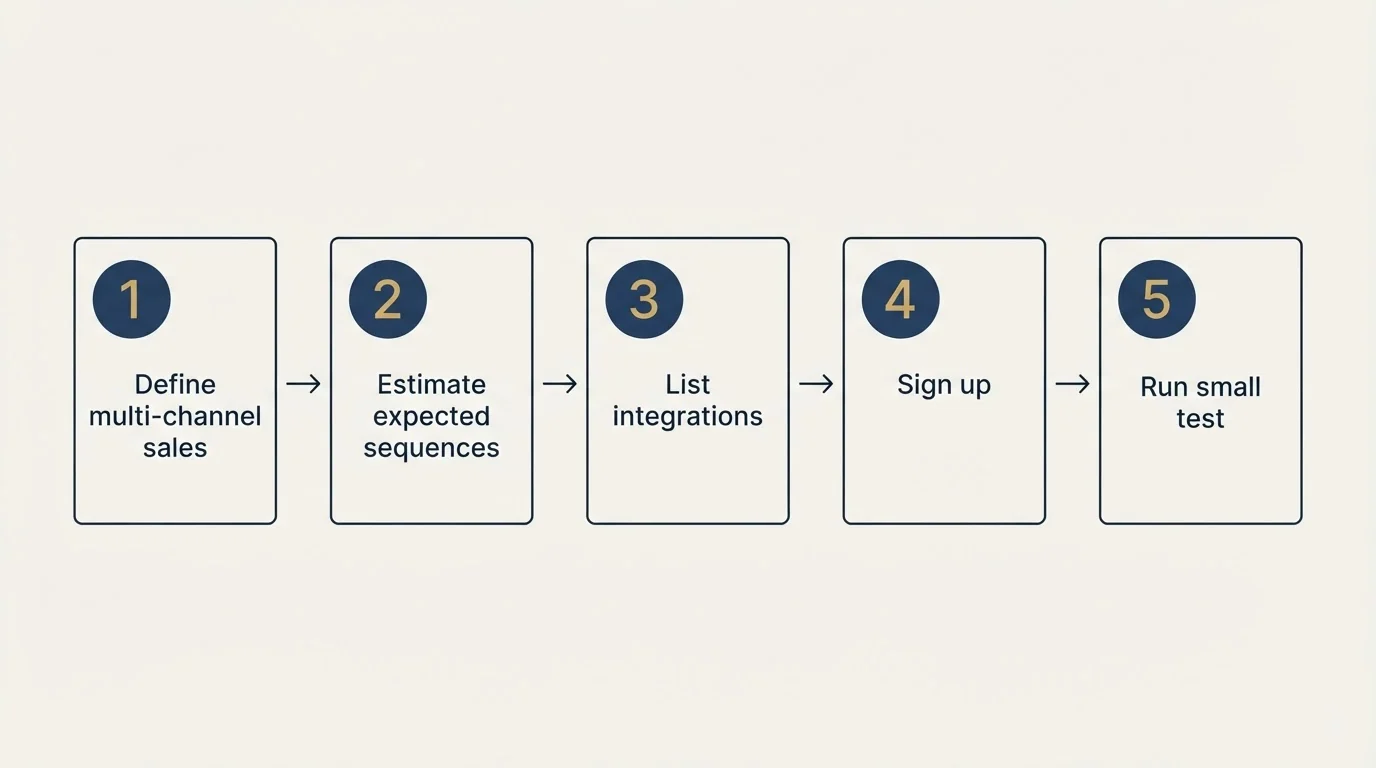 Step sequence: Getting Started Checklist (Define multi-channel sales, Estimate expected sequences, List integrations, Sign up)