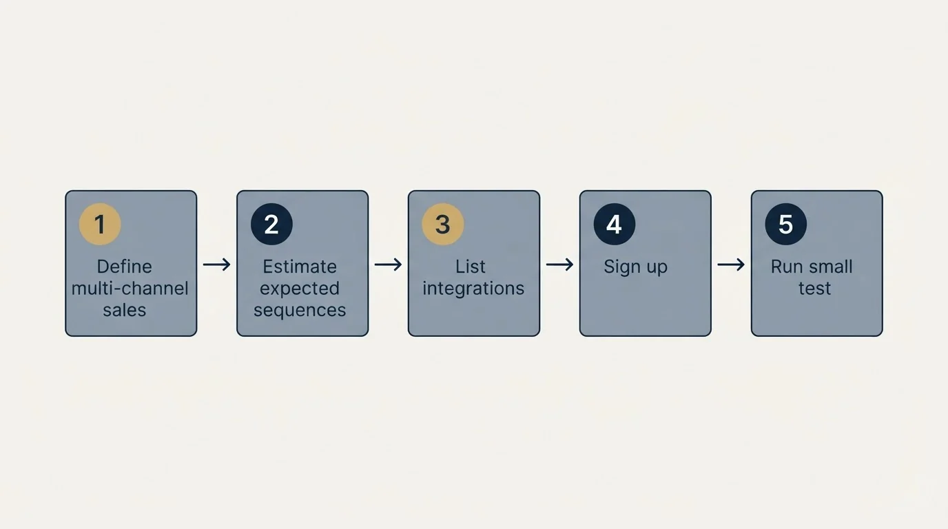 Step sequence: Getting Started Checklist (Define multi-channel sales, Estimate expected sequences, List integrations, Sign up)