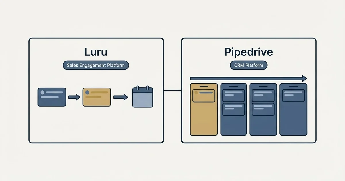 Side-by-side panels: Luru vs Pipedrive (Sales Engagement Platform, CRM Platform)