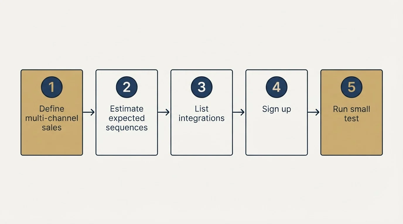 Step sequence: Getting Started Checklist (Define multi-channel sales, Estimate expected sequences, List integrations, Sign up)