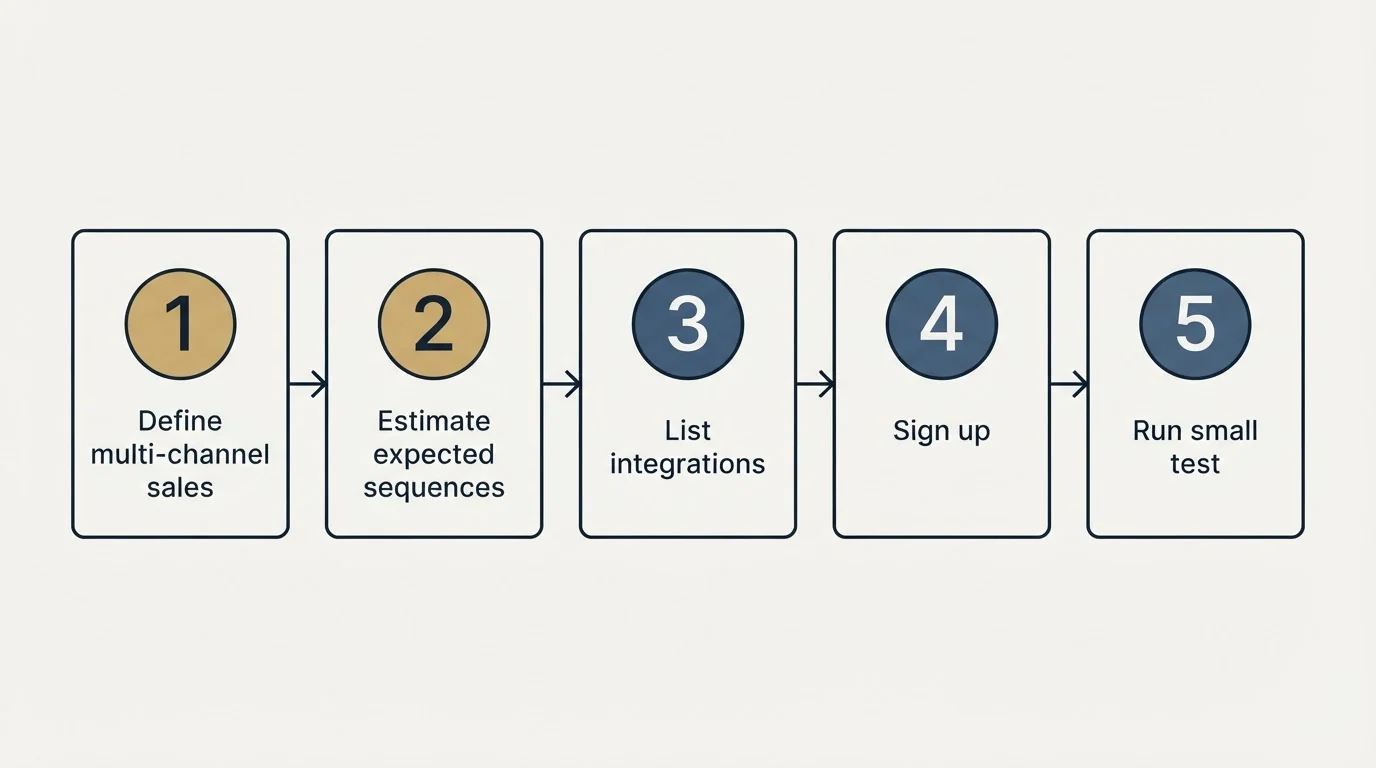 Step sequence: Getting Started Checklist (Define multi-channel sales, Estimate expected sequences, List integrations, Sign up)