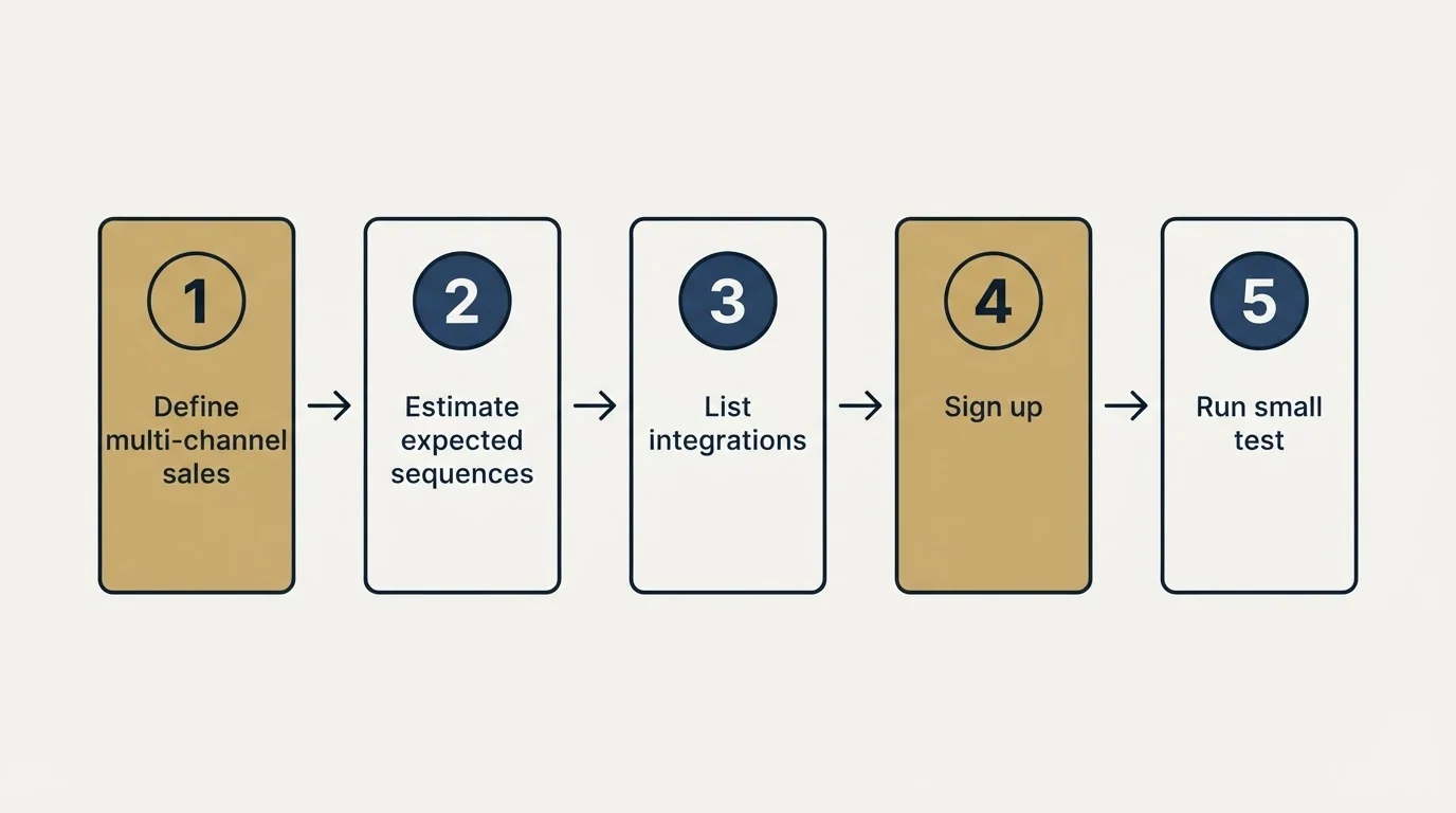 Step sequence: Getting Started Checklist (Define multi-channel sales, Estimate expected sequences, List integrations, Sign up)
