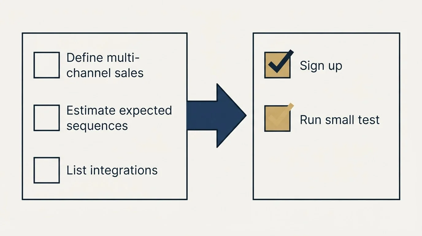 Before-and-after steps: Getting Started Checklist (Define multi-channel sales, Estimate expected sequences, List integrations, Sign up)
