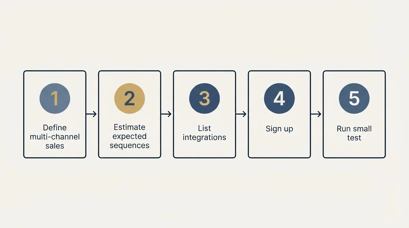 Step sequence: Getting Started Checklist (Define multi-channel sales, Estimate expected sequences, List integrations, Sign up)