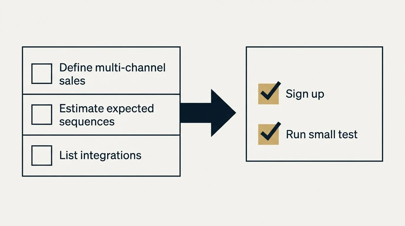 Before-and-after steps: Getting Started Checklist (Define multi-channel sales, Estimate expected sequences, List integrations, Sign up)