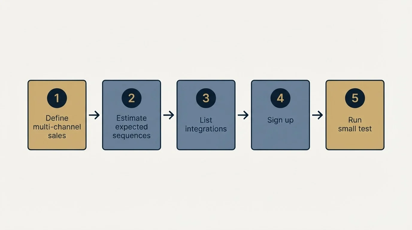 Step sequence: Getting Started Checklist (Define multi-channel sales, Estimate expected sequences, List integrations, Sign up)