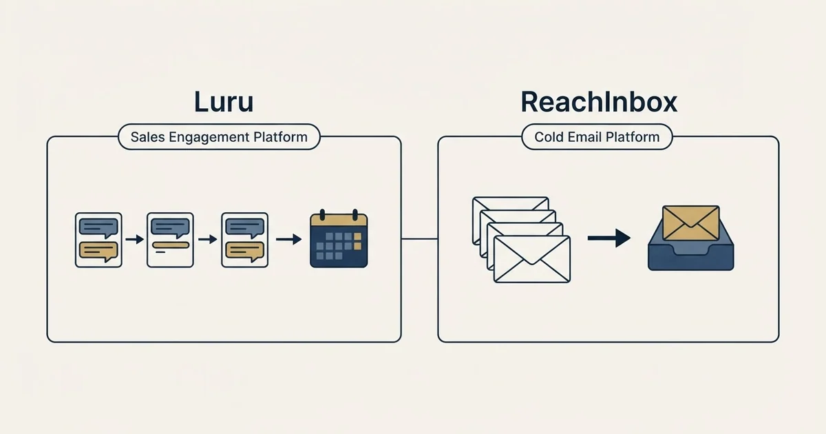 Side-by-side panels: Luru vs ReachInbox (Sales Engagement Platform, Cold Email Platform)
