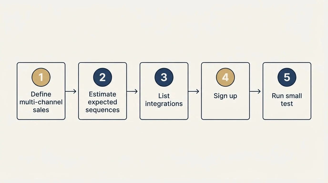 Step sequence: Getting Started Checklist (Define multi-channel sales, Estimate expected sequences, List integrations, Sign up)