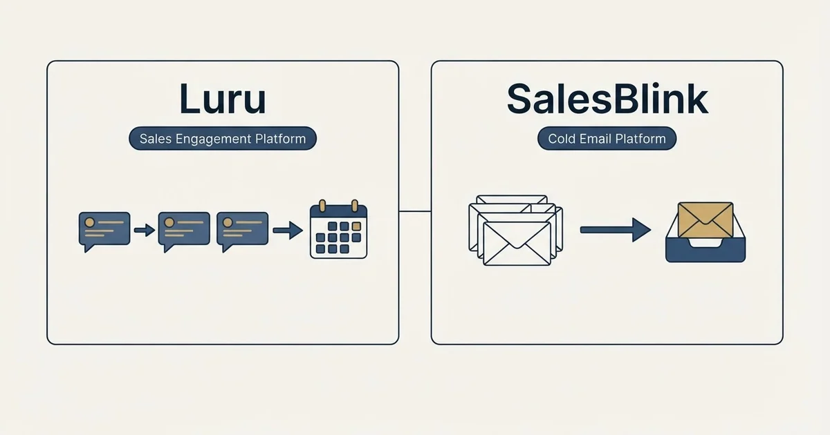 Side-by-side panels: Luru vs SalesBlink (Sales Engagement Platform, Cold Email Platform)