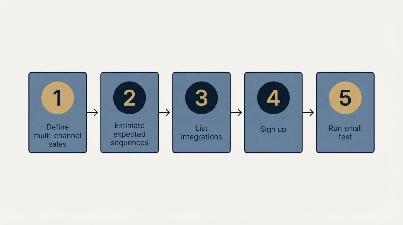 Step sequence: Getting Started Checklist (Define multi-channel sales, Estimate expected sequences, List integrations, Sign up)