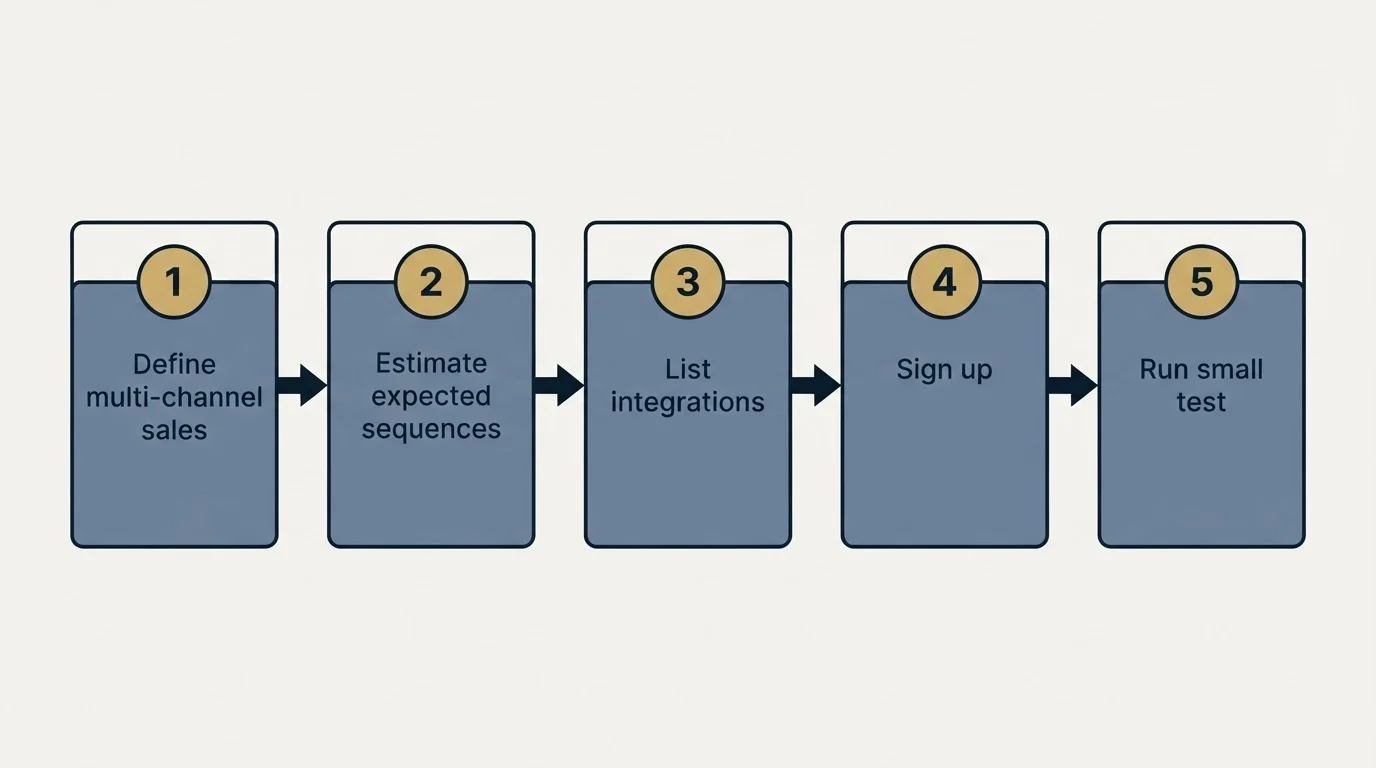 Step sequence: Getting Started Checklist (Define multi-channel sales, Estimate expected sequences, List integrations, Sign up)