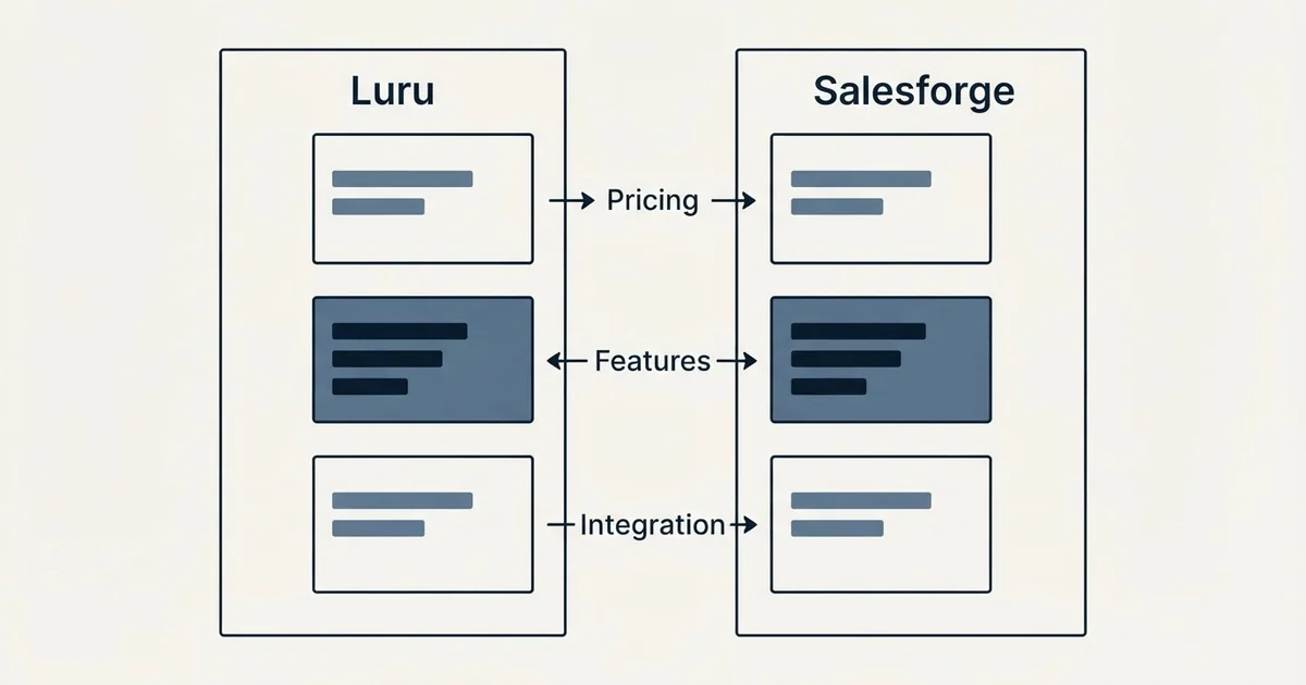 Comparison panel: Luru vs Salesforge (Pricing, Features, Integration)