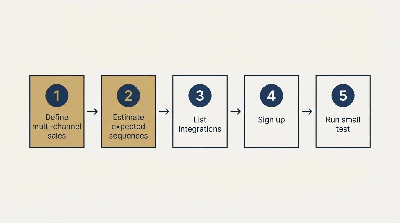 Step sequence: Getting Started Checklist (Define multi-channel sales, Estimate expected sequences, List integrations, Sign up)