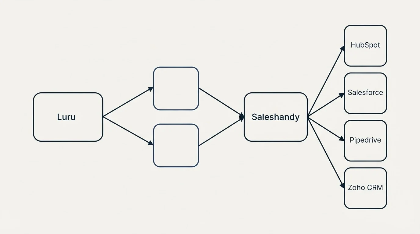 Integration schematic: Integration Ecosystem (Luru, Saleshandy, HubSpot, Salesforce)