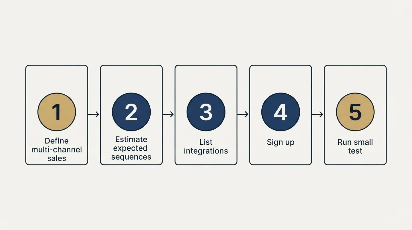 Step sequence: Getting Started Checklist (Define multi-channel sales, Estimate expected sequences, List integrations, Sign up)