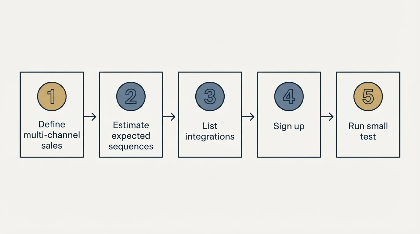 Step sequence: Getting Started Checklist (Define multi-channel sales, Estimate expected sequences, List integrations, Sign up)