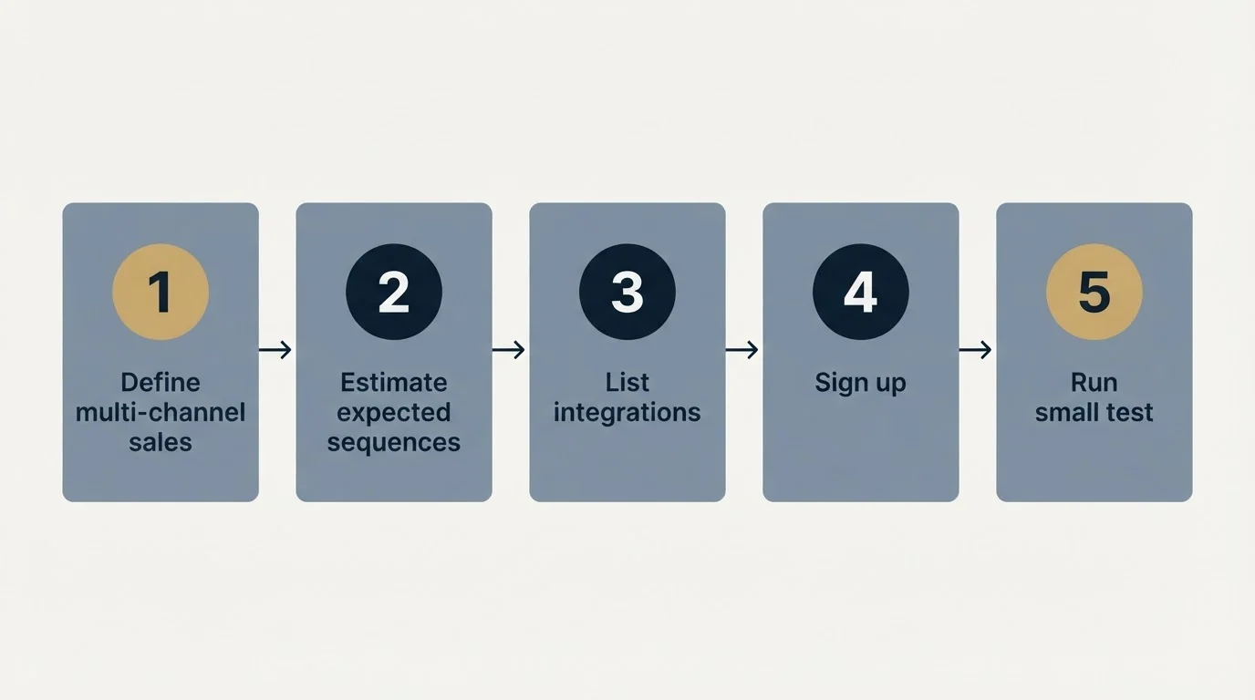 Step sequence: Getting Started Checklist (Define multi-channel sales, Estimate expected sequences, List integrations, Sign up)
