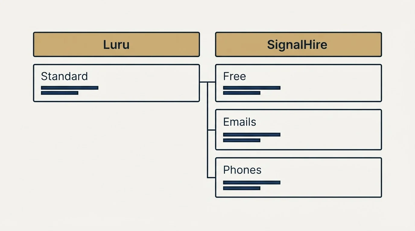 Pricing table: Pricing Comparison (Luru, SignalHire, Standard, Free)