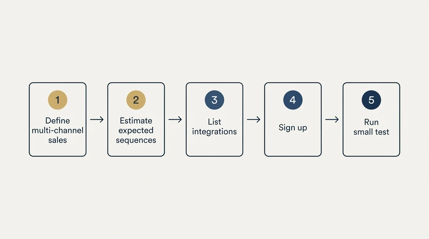 Step sequence: Getting Started Checklist (Define multi-channel sales, Estimate expected sequences, List integrations, Sign up)