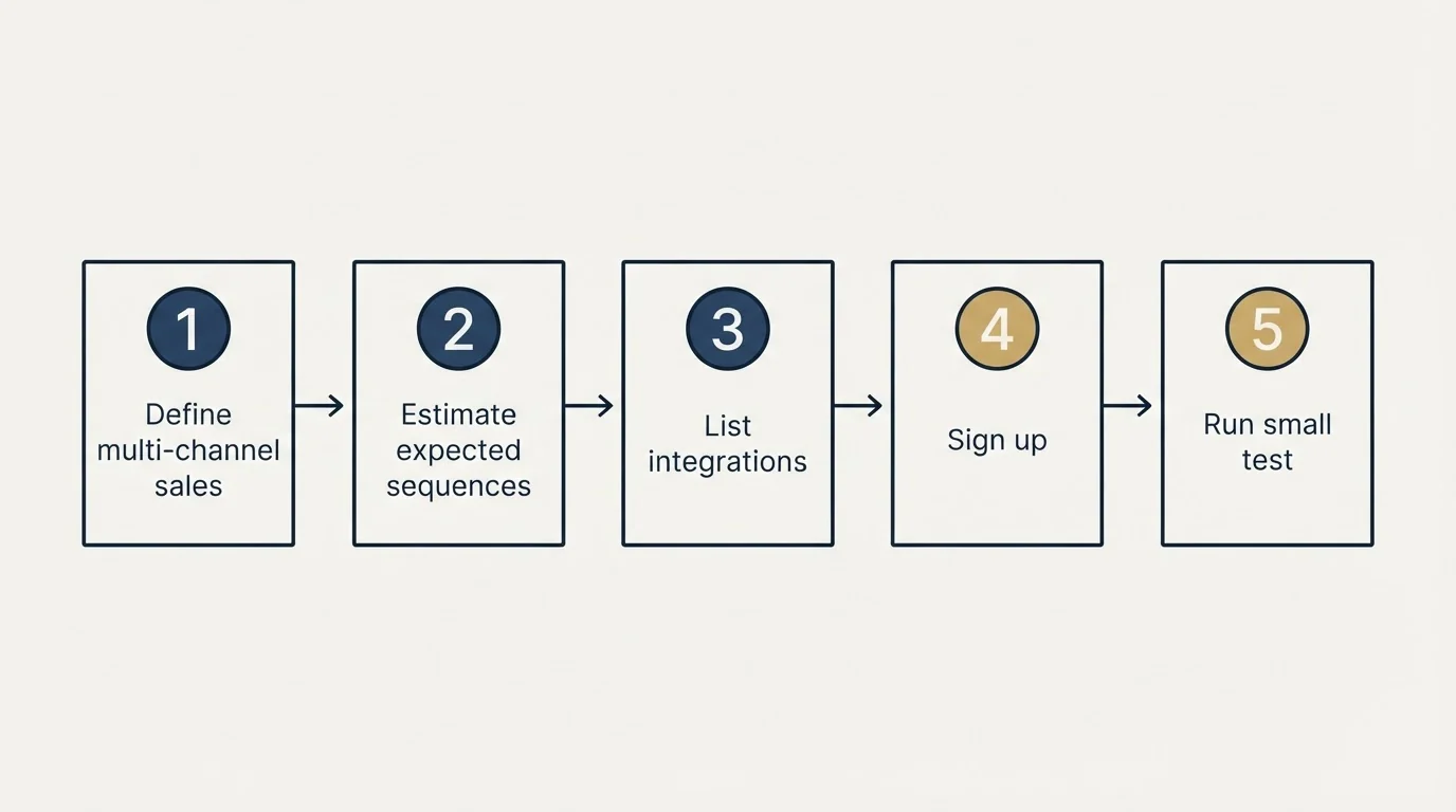 Step sequence: Getting Started Checklist (Define multi-channel sales, Estimate expected sequences, List integrations, Sign up)