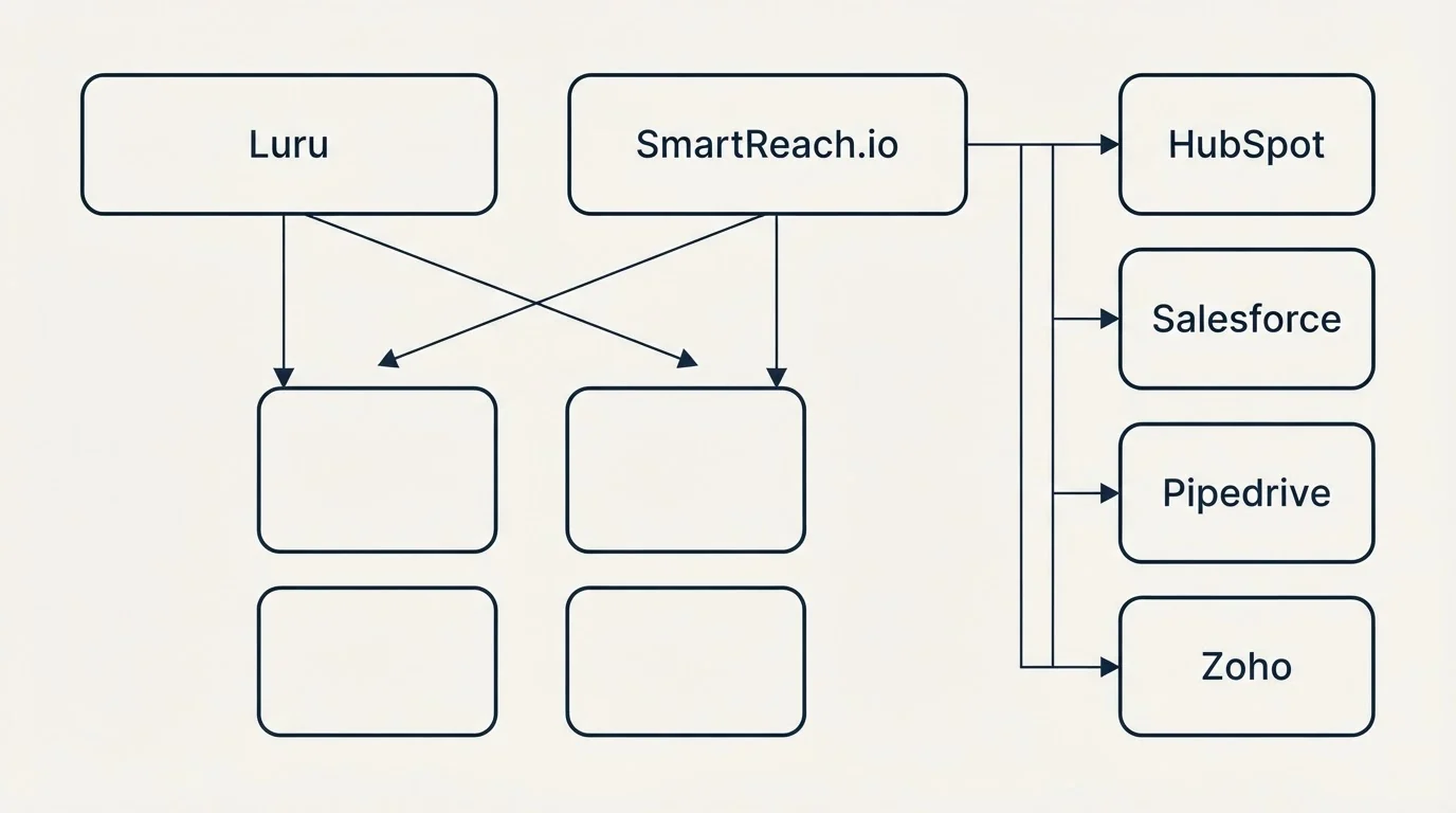 Integration grid: Integration Ecosystem (Luru, SmartReach.io, HubSpot, Salesforce)