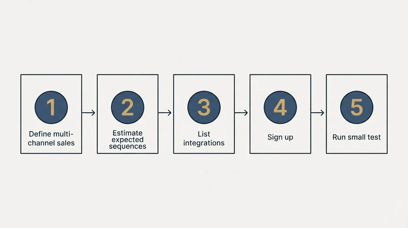 Step sequence: Getting Started Checklist (Define multi-channel sales, Estimate expected sequences, List integrations, Sign up)