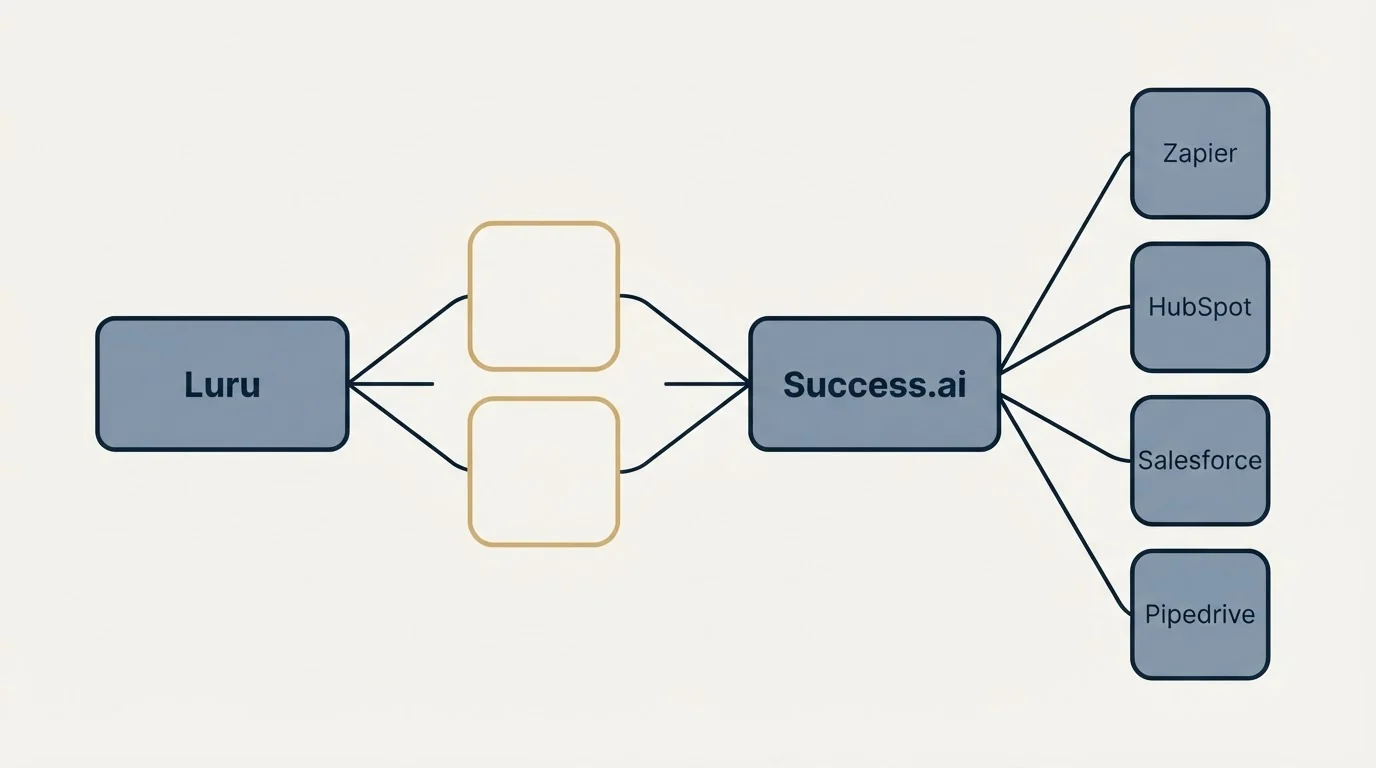 Integration schematic: Integration Ecosystem (Luru, Success.ai, Zapier, HubSpot)