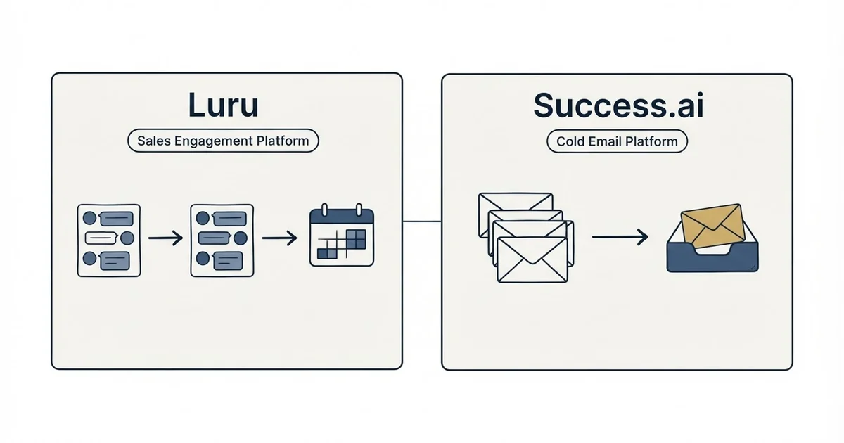Side-by-side panels: Luru vs Success.ai (Sales Engagement Platform, Cold Email Platform)
