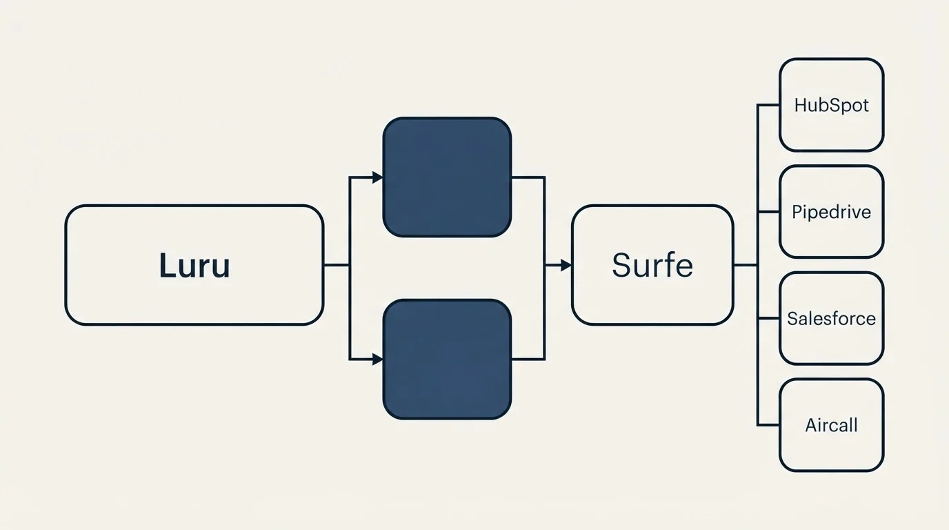 Integration flow: Integration Ecosystem (Luru, Surfe, HubSpot, Pipedrive)