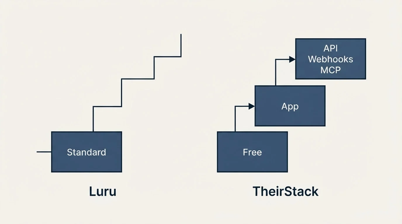 Pricing ladder: Pricing Comparison (Luru, TheirStack, Standard, Free)