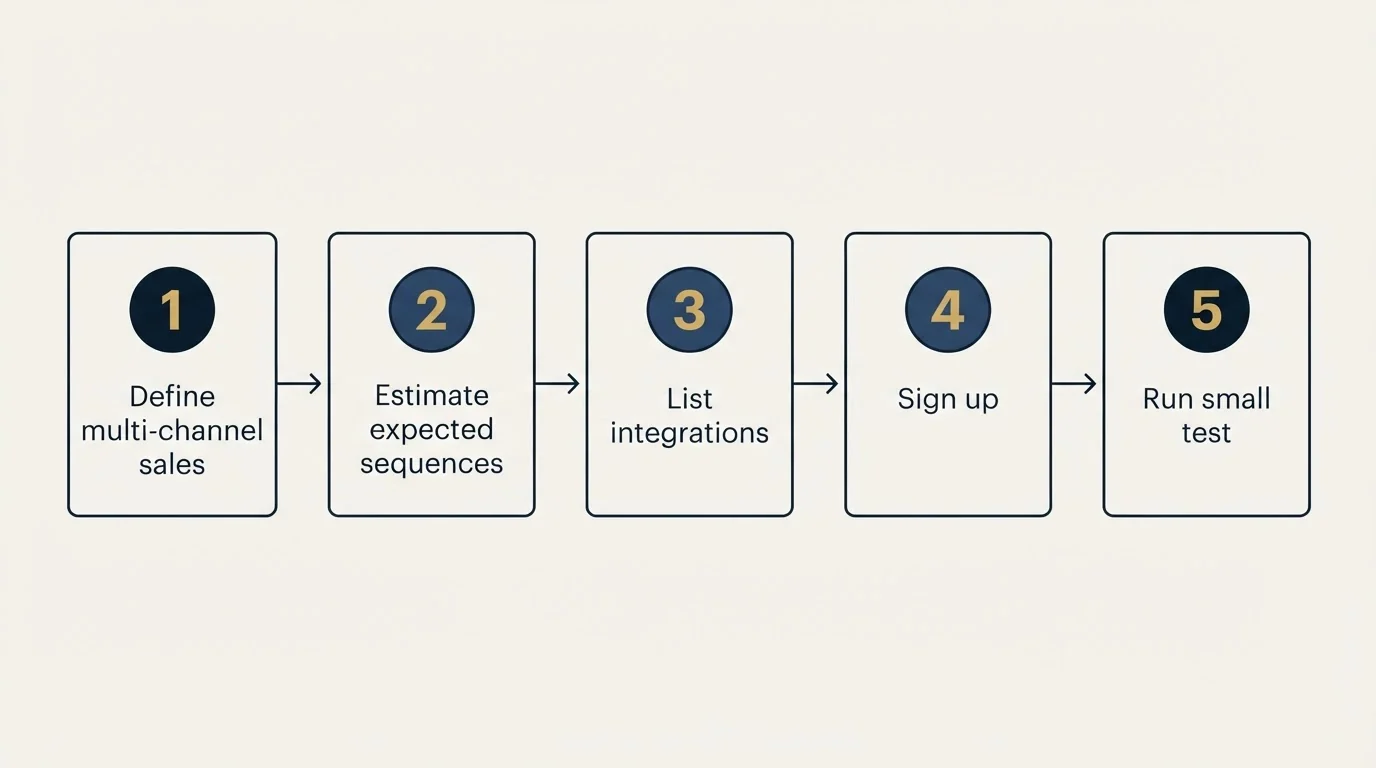 Step sequence: Getting Started Checklist (Define multi-channel sales, Estimate expected sequences, List integrations, Sign up)