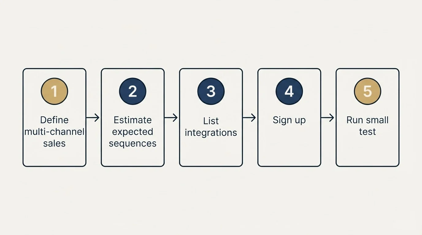 Step sequence: Getting Started Checklist (Define multi-channel sales, Estimate expected sequences, List integrations, Sign up)
