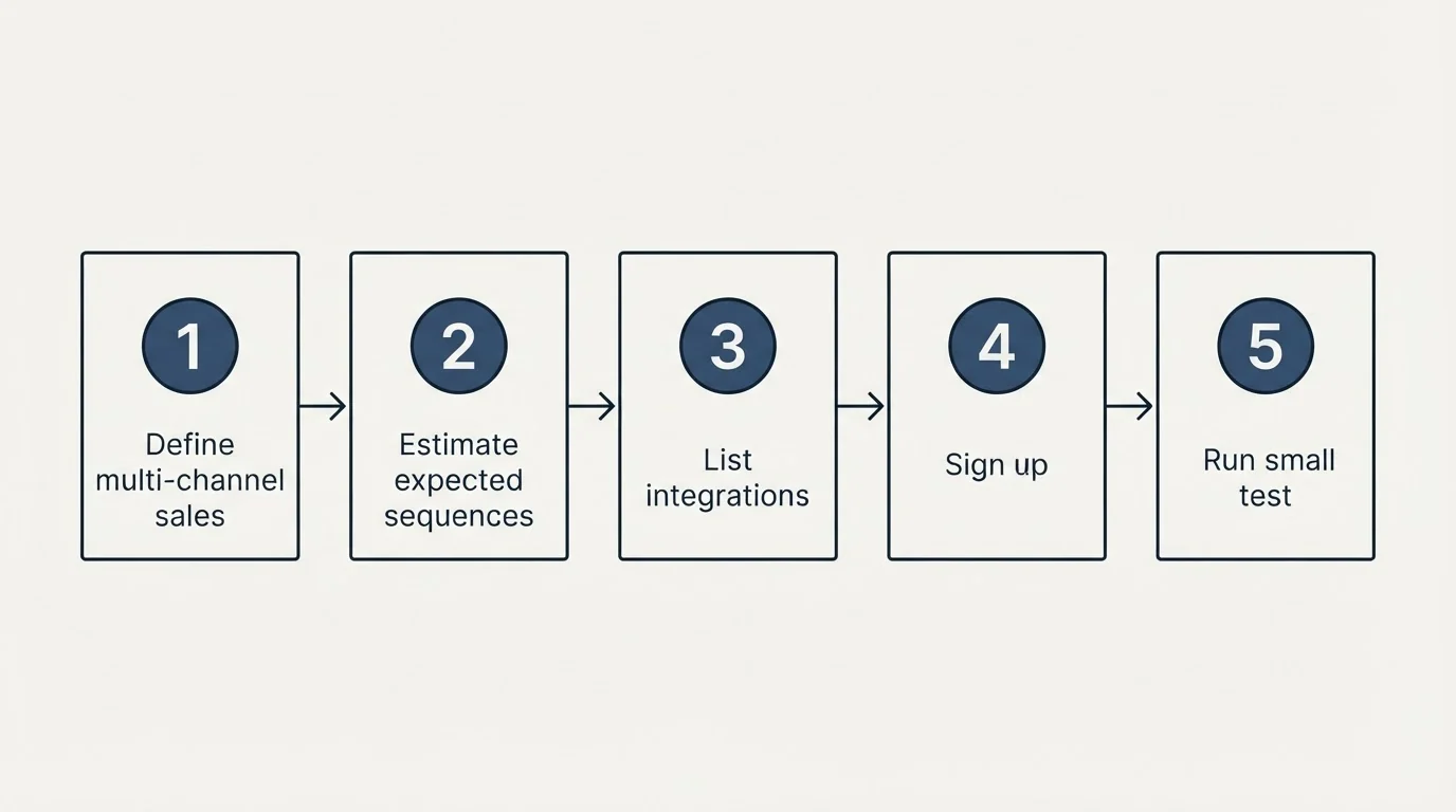 Step sequence: Getting Started Checklist (Define multi-channel sales, Estimate expected sequences, List integrations, Sign up)