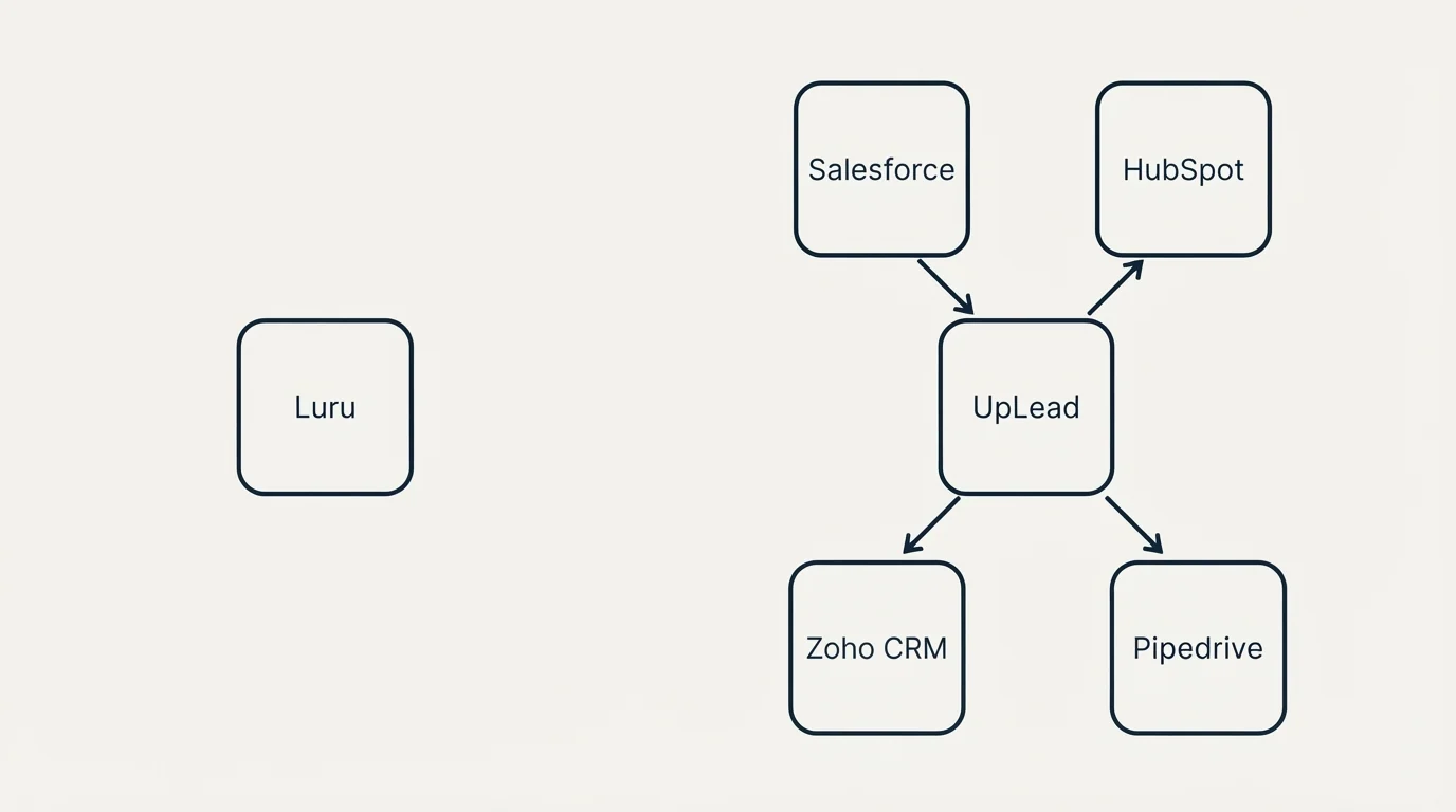 Integration schematic: Integration Ecosystem (Luru, UpLead, Salesforce, HubSpot)