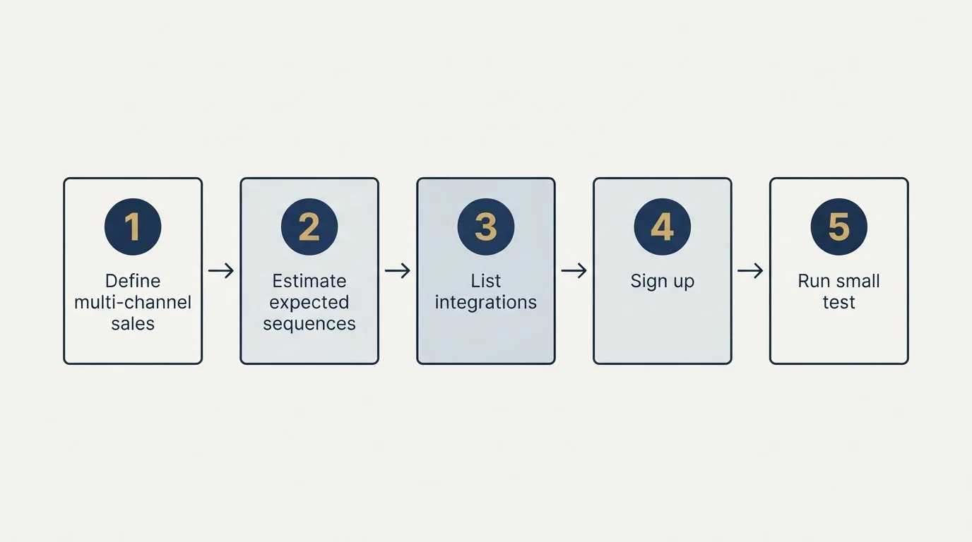 Step sequence: Getting Started Checklist (Define multi-channel sales, Estimate expected sequences, List integrations, Sign up)