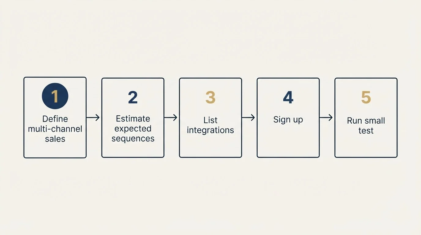 Step sequence: Getting Started Checklist (Define multi-channel sales, Estimate expected sequences, List integrations, Sign up)