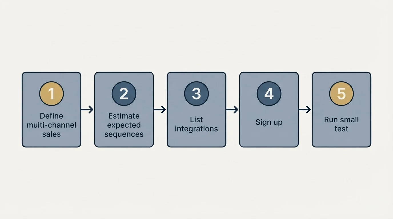 Step sequence: Getting Started Checklist (Define multi-channel sales, Estimate expected sequences, List integrations, Sign up)