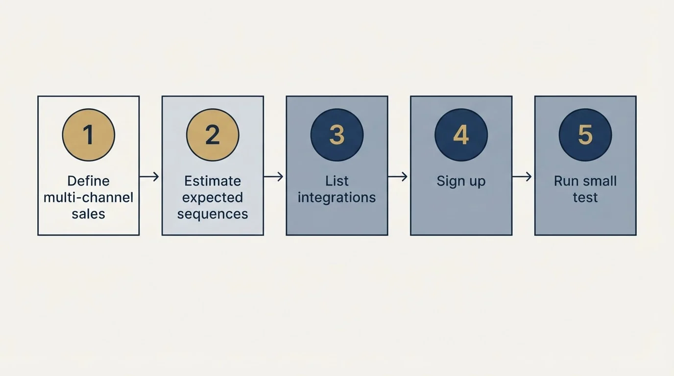 Step sequence: Getting Started Checklist (Define multi-channel sales, Estimate expected sequences, List integrations, Sign up)