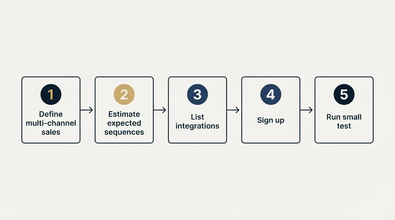 Step sequence: Getting Started Checklist (Define multi-channel sales, Estimate expected sequences, List integrations, Sign up)