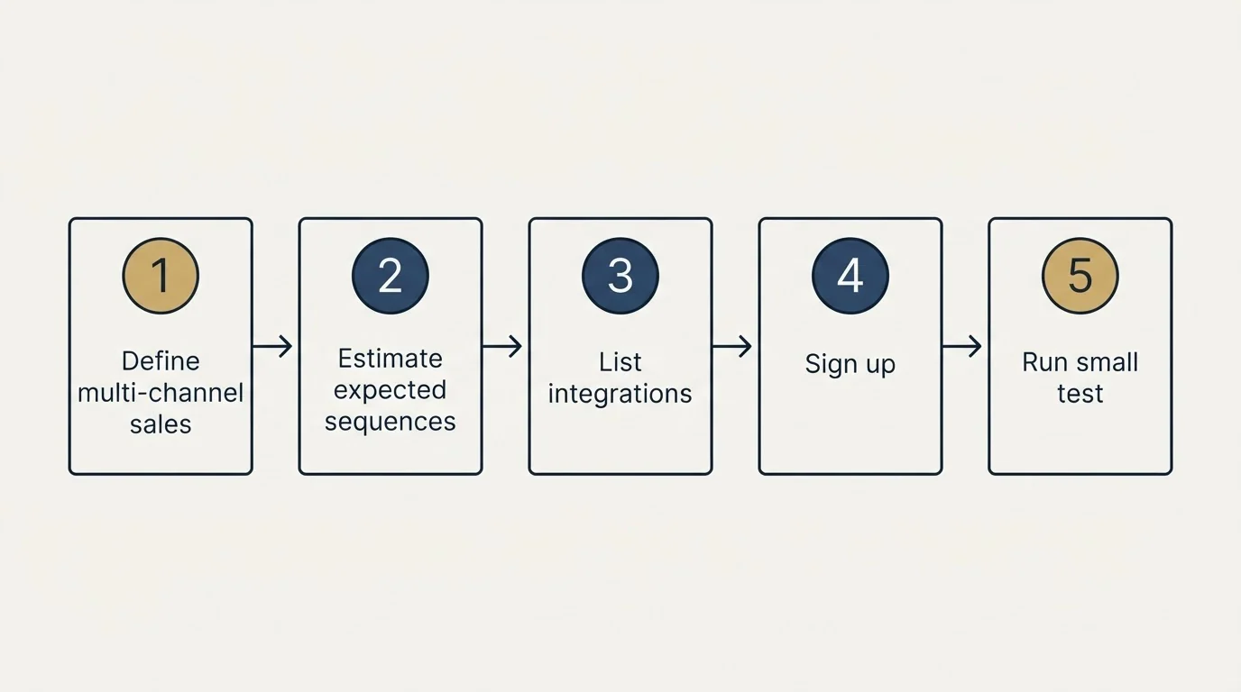 Step sequence: Getting Started Checklist (Define multi-channel sales, Estimate expected sequences, List integrations, Sign up)